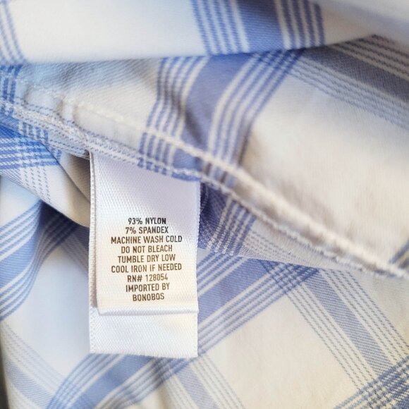 Bonobos Shirt Mens Large White and Blue Check Standard Fit Long Sleeve - Picture 10 of 13